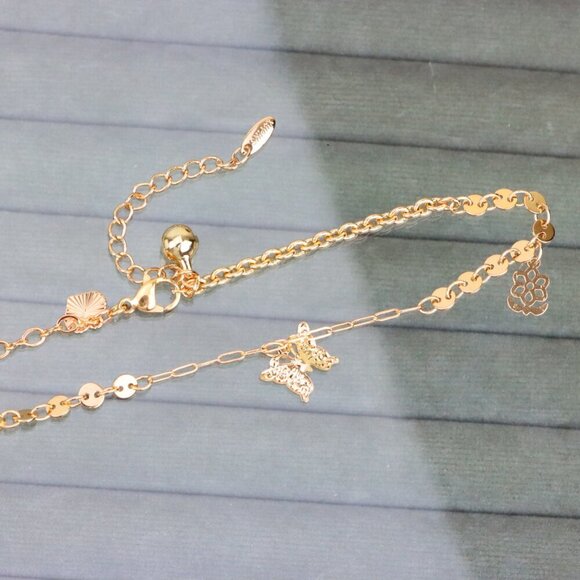 "Rose Gold Anklet with Leaf & Butterfly Charms, XPAL1163 - Picture 12 of 12
